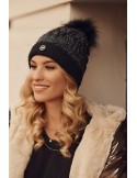 Ruffled hat with glitter and pompom, black C59 - Online store - Boutique